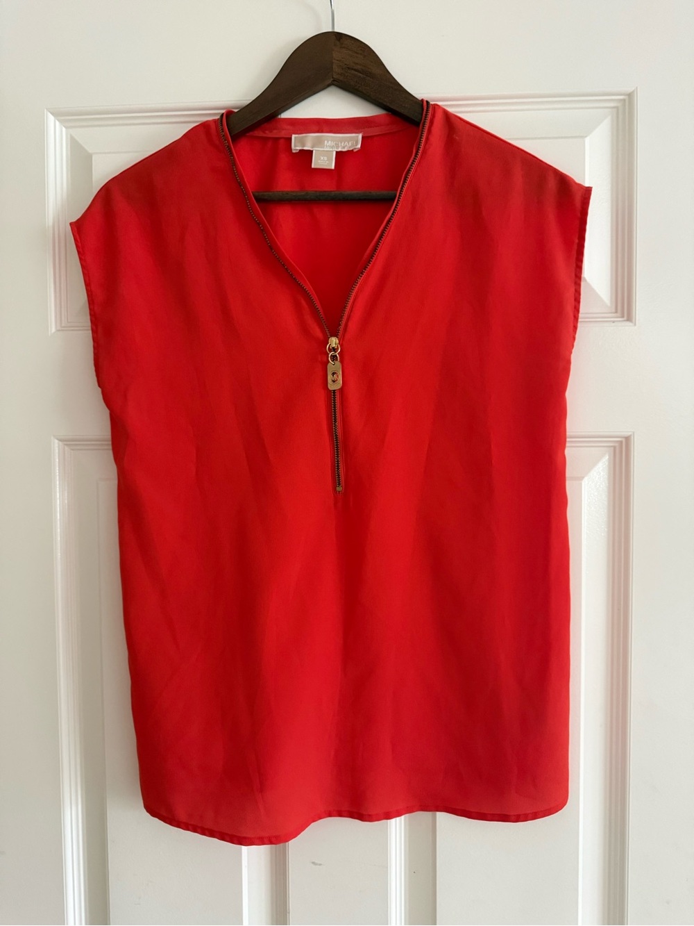 Michael Kors Zip-Front Blouse Orangish-Red Women’s Size XS